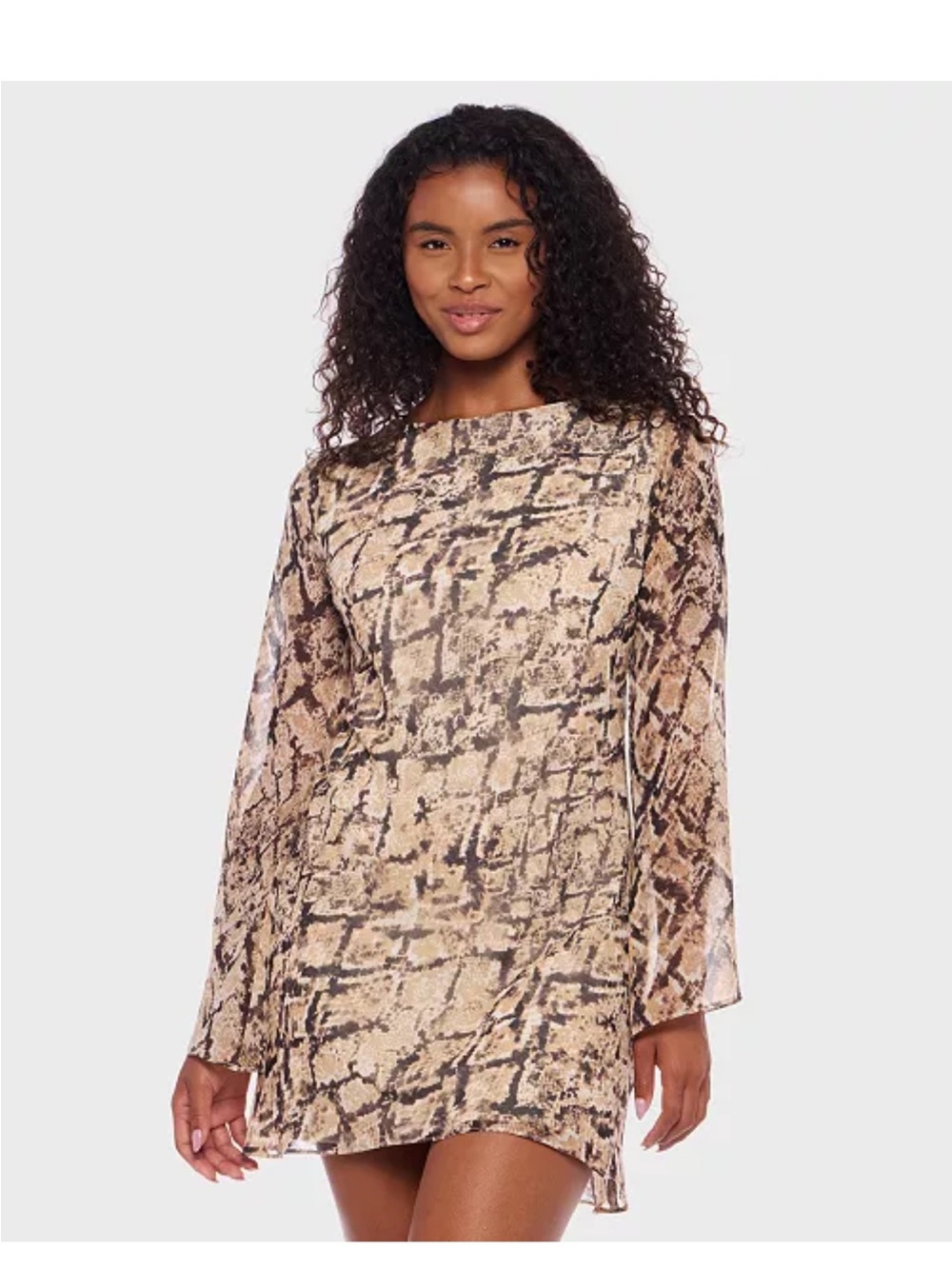 B Darlin Juniors' Snake-Print Tie-Back Long-Sleeve Short Dress NWT